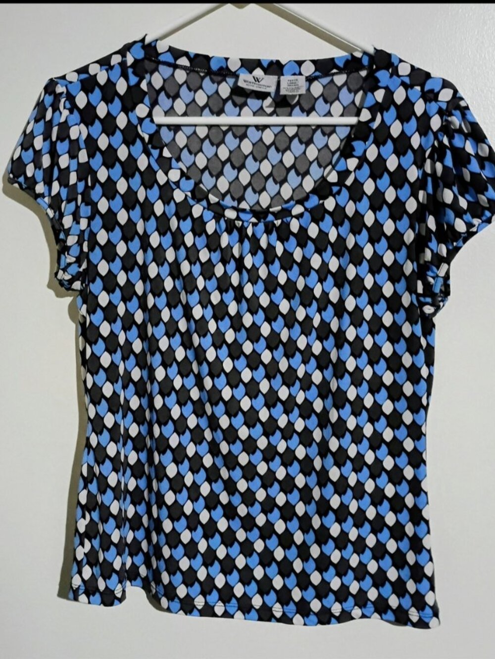 Scoop Neck Geometric Print Top in Blue & Black